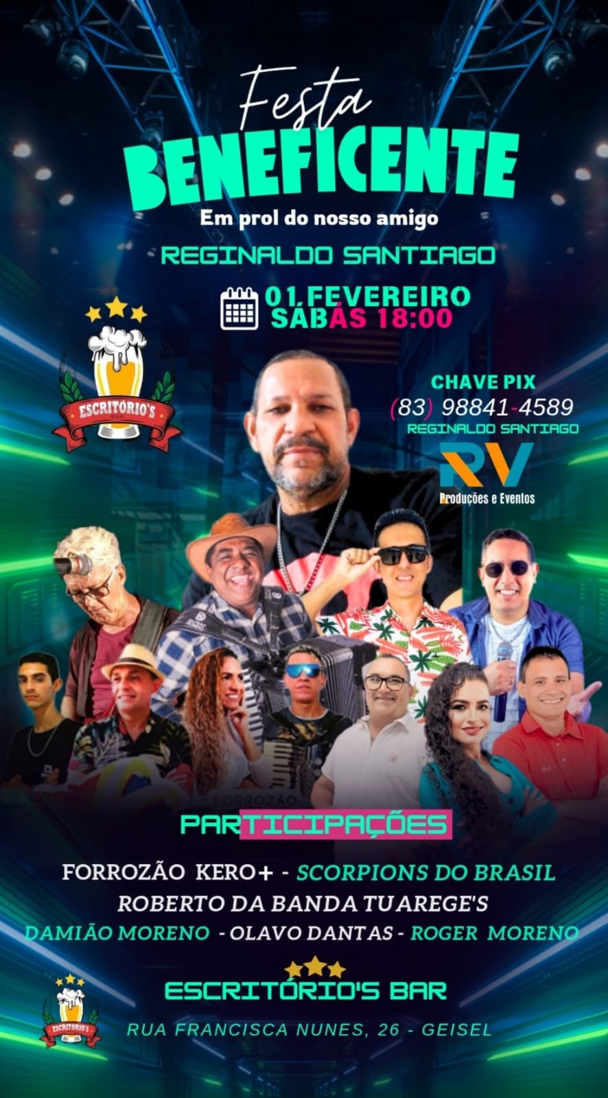 Neste SÁbado – Escritório´s Bar Promove Festa Beneficente Para Ajudar Produtor Cultural Reginaldo Santiago, Cirurgiado Do Coração